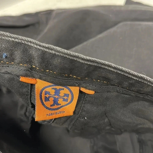 Tory Burch Jeans Low Rise Pants Denim Leather Trim Leggings Zip Up Black Size 28 - Picture 8 of 12